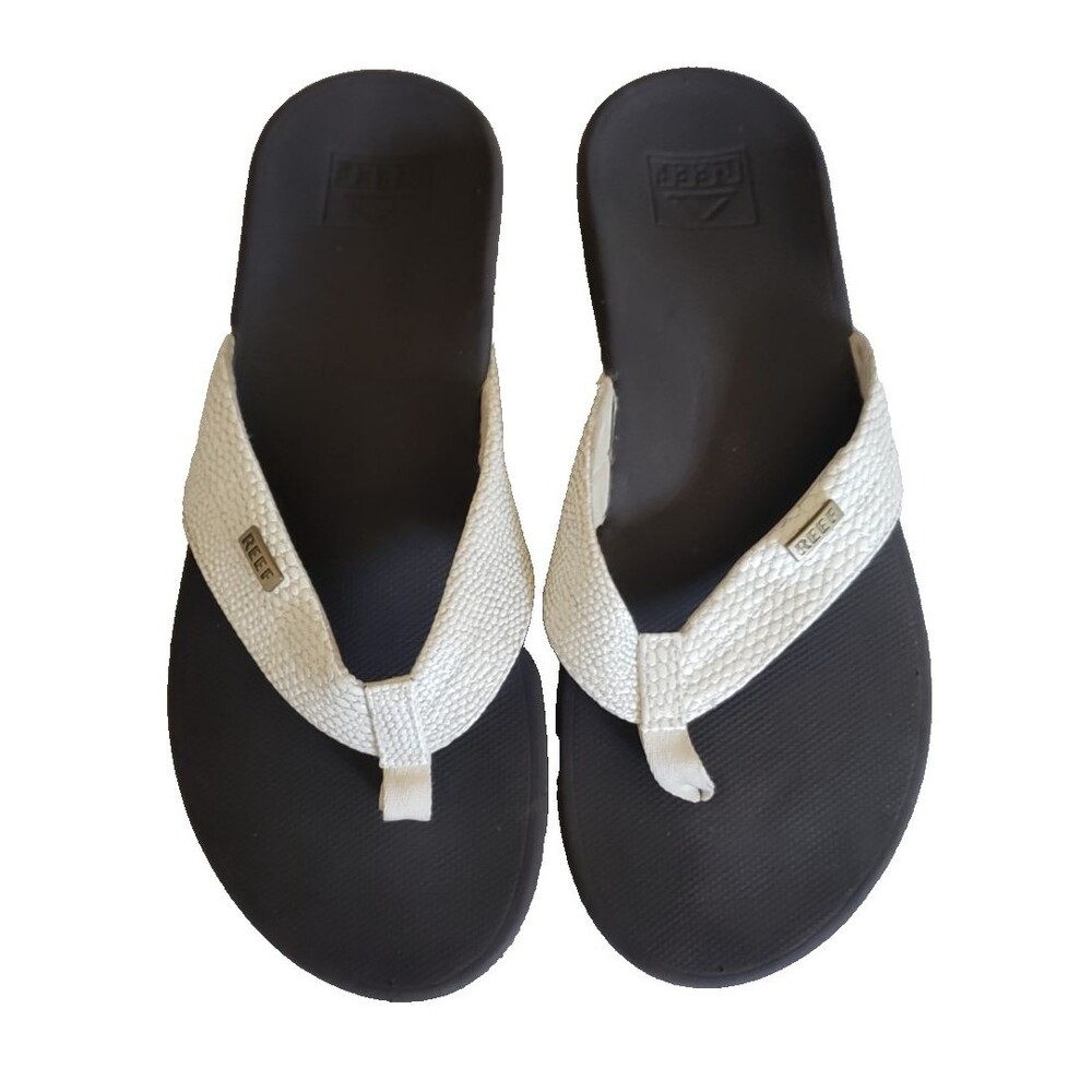 Reef Ortho-Spring Flip Flops - White Snakeskin Glitter - Women's Size 10